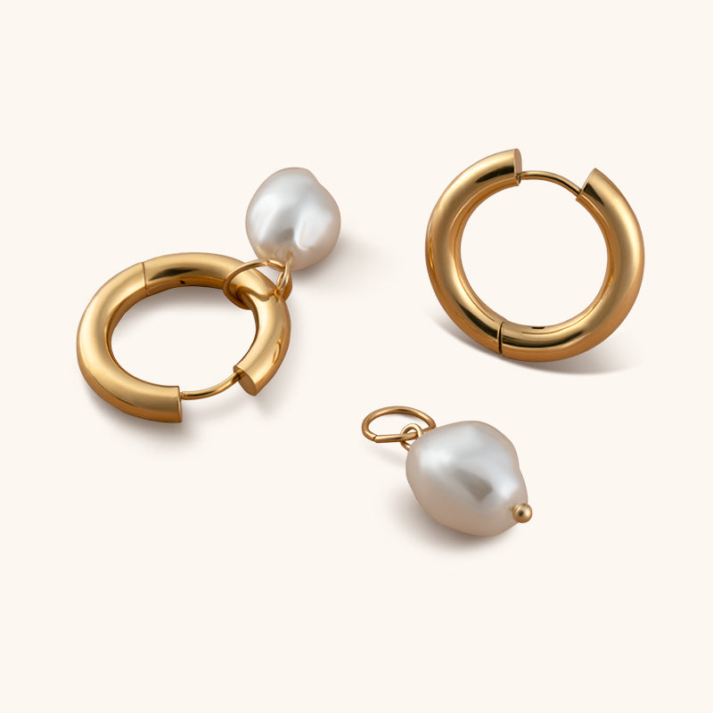 White Pearl Gold Hoops - Jewelry de Corner