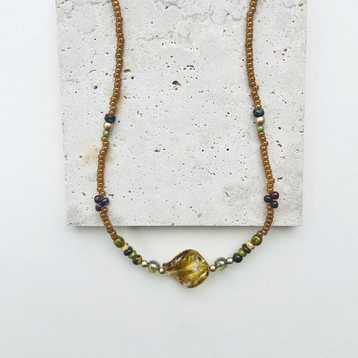 Amber Vintage Czech Bead Necklace - Jewelry de Corner