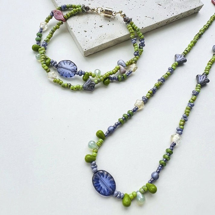 Brown - Green Forest - Inspired Czech Bead Handmade Necklace - Jewelry de Corner