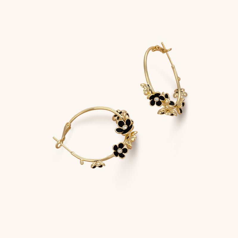 Rose Wreath Hoops Earrings - 18K Gold Plated - Jewelry de Corner