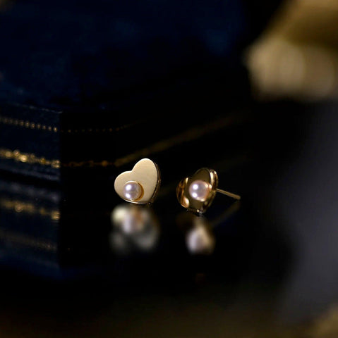 French Mirror Love Stud Earrings Pearl Earrings - Jewelry de Corner