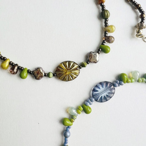 Brown-Green Forest-Inspired Czech Bead Handmade Necklace