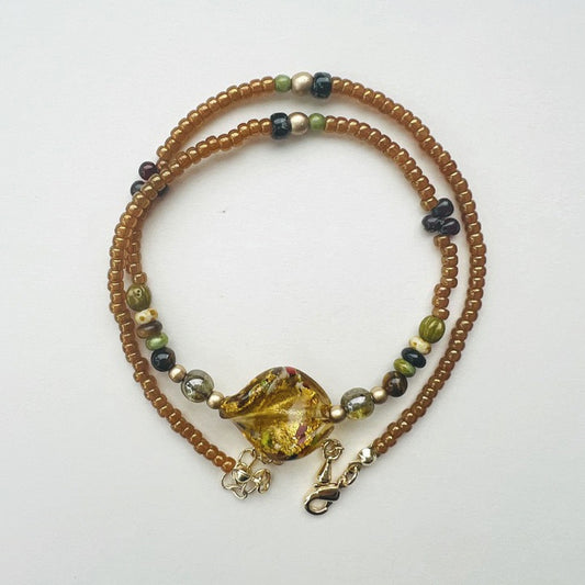 Collier en perles vintage en ambre tchèque