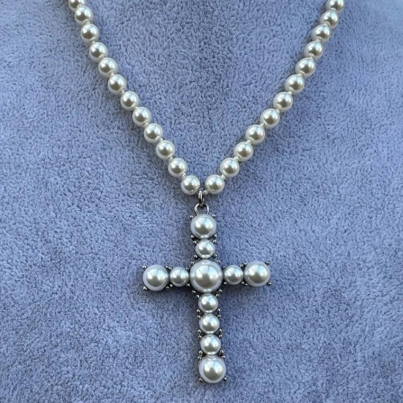 Vintage Pearl Cross Necklace - Jewelry de Corner