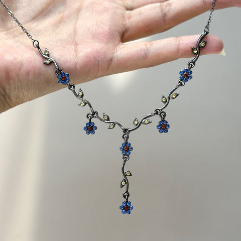 Vintage Blue Small Flower Necklace