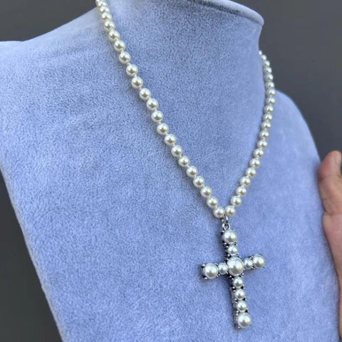 Vintage Pearl Cross Necklace - Jewelry de Corner