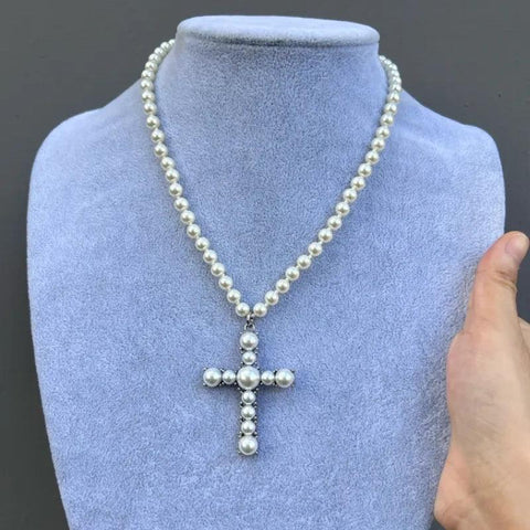 Vintage Pearl Cross Necklace - Jewelry de Corner