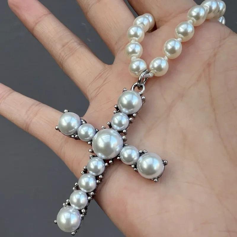 Vintage Pearl Cross Necklace - Jewelry de Corner