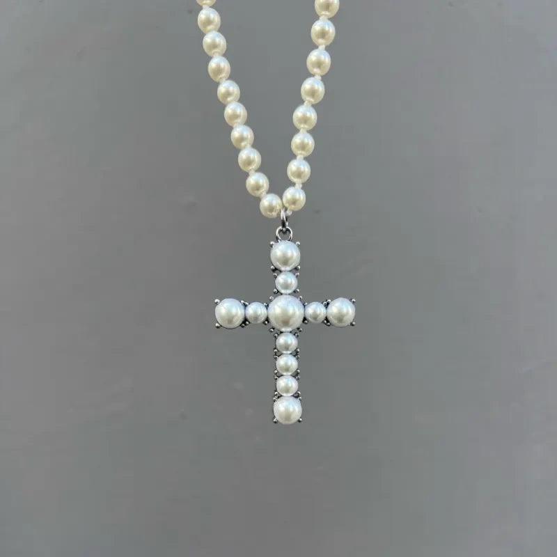 Vintage Pearl Cross Necklace - Jewelry de Corner