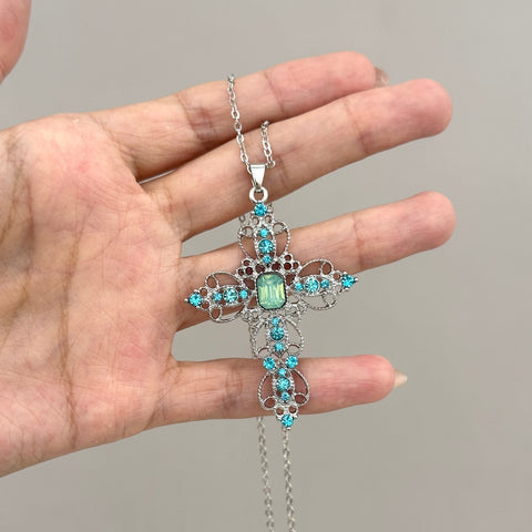 Blue Lace Cross Necklace