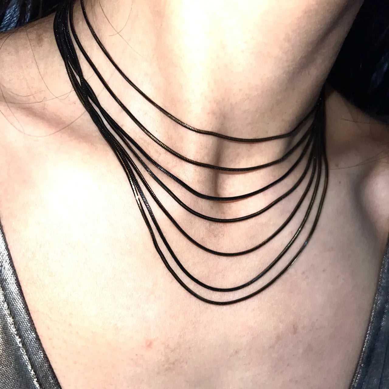 Black Gold Copper Chain Multi-Layer Metal Style Choker - Jewelry de Corner