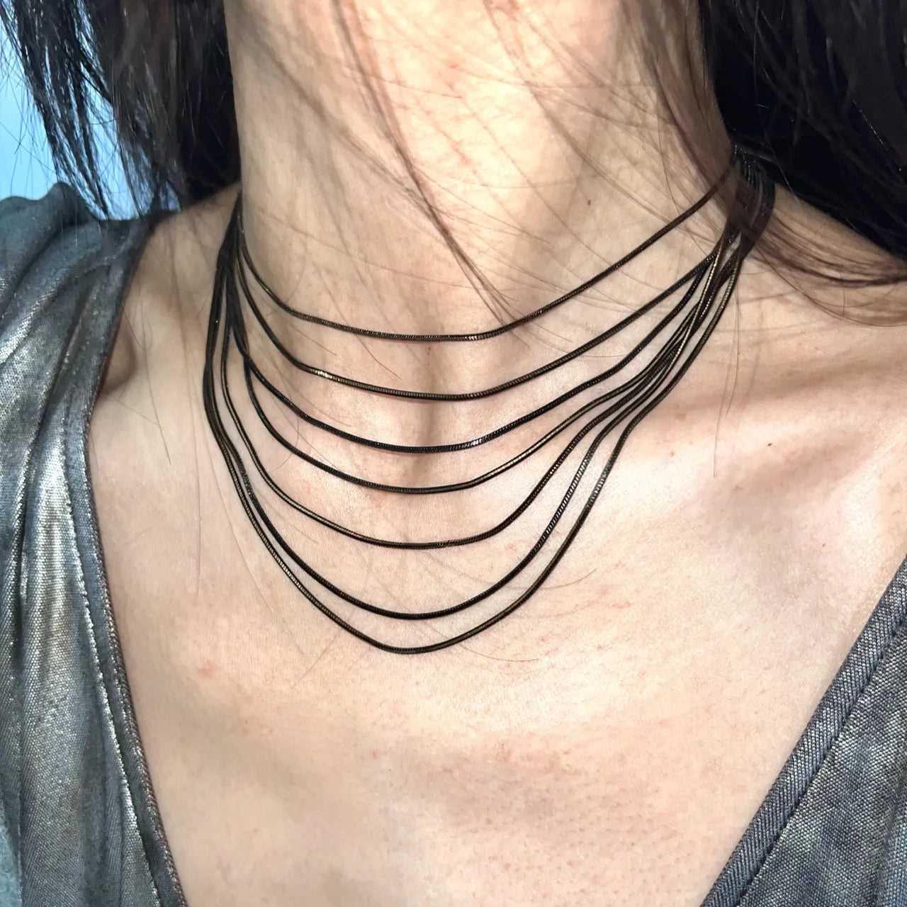 Black Gold Copper Chain Multi-Layer Metal Style Choker - Jewelry de Corner