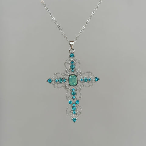 Blue Lace Cross Necklace