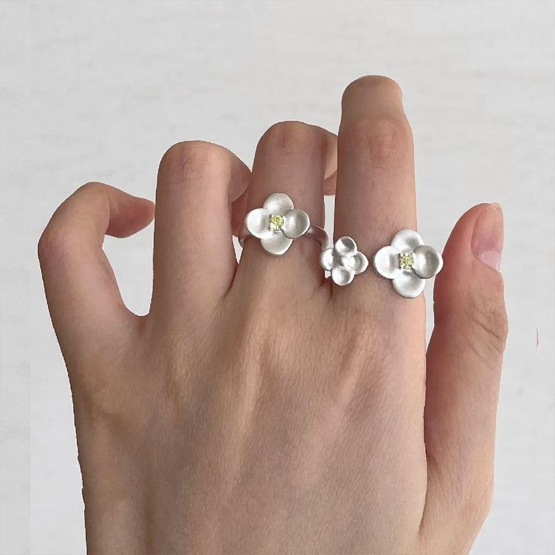 Flower Ring S925 Silver Stacking Open Ring - Jewelry de Corner