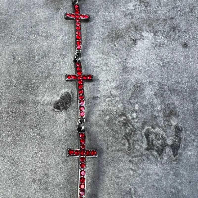 Dark Dove Blood Red Inlaid Cross Choker - Jewelry de Corner