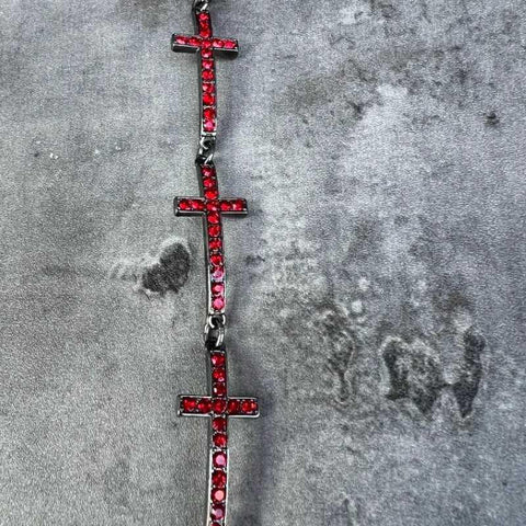 Dark Dove Blood Red Inlaid Cross Choker - Jewelry de Corner