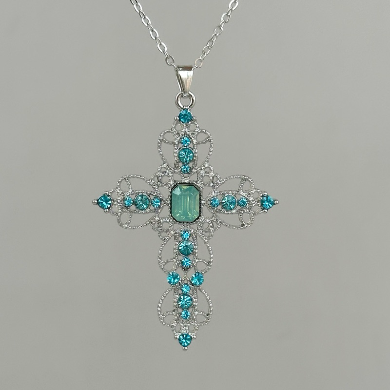 Blue Lace Cross Necklace