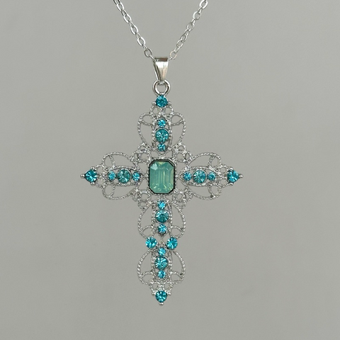 Blue Lace Cross Necklace