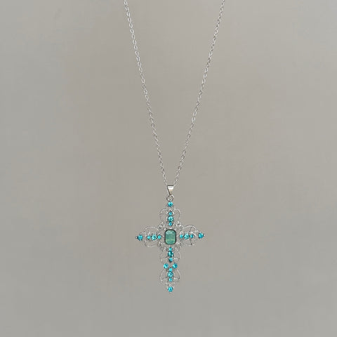 Blue Lace Cross Necklace