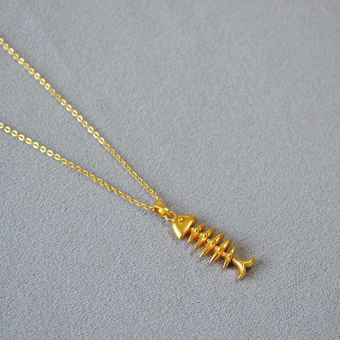 Brass Gold-Plated Fishbone Pendant Necklace - Jewelry de Corner