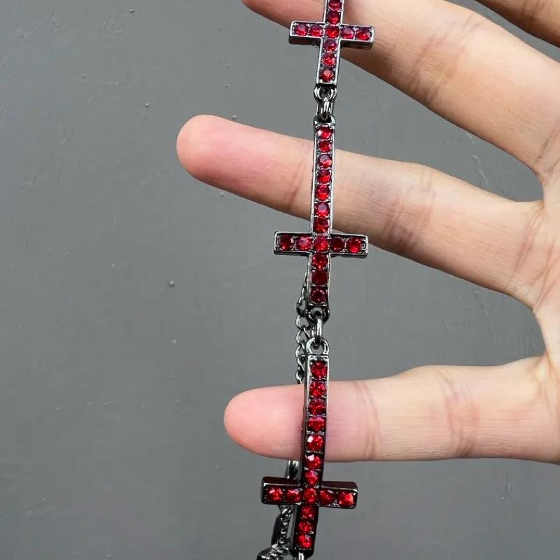 Dark Dove Blood Red Inlaid Cross Choker - Jewelry de Corner