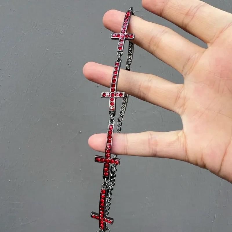 Dark Dove Blood Red Inlaid Cross Choker - Jewelry de Corner