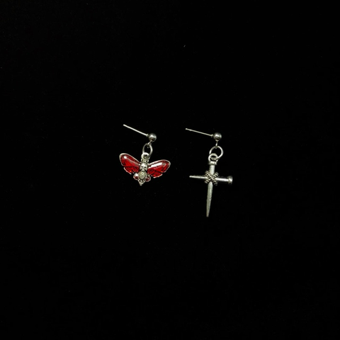 Vintage Asymmetrical Insect Cross Earrings