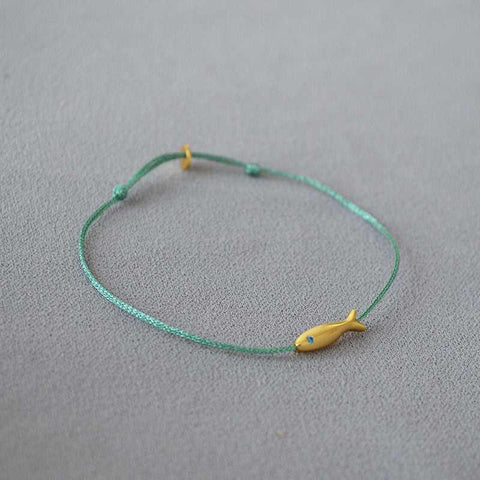 Blue Thread Braided Gold Fish Ultra-Thin Bracelet - Jewelry de Corner