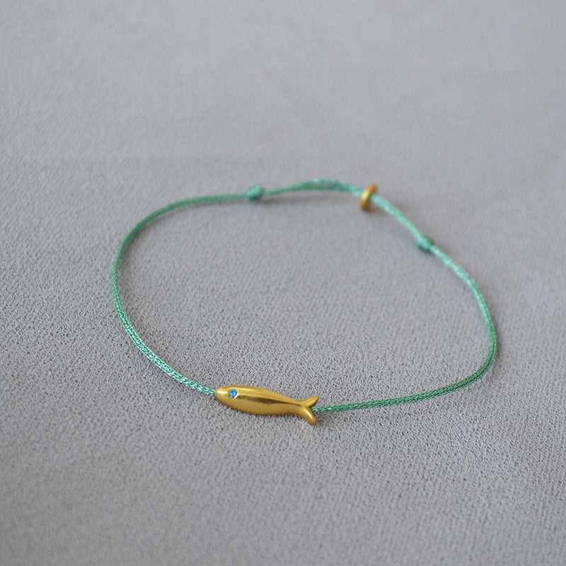 Blue Thread Braided Gold Fish Ultra-Thin Bracelet - Jewelry de Corner