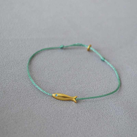 Blue Thread Braided Gold Fish Ultra-Thin Bracelet - Jewelry de Corner