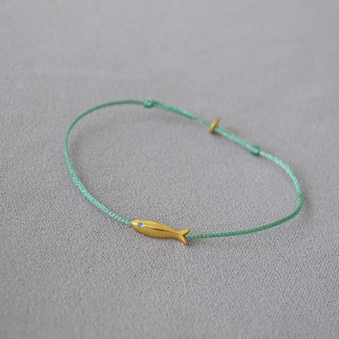 Blue Thread Braided Gold Fish Ultra-Thin Bracelet - Jewelry de Corner