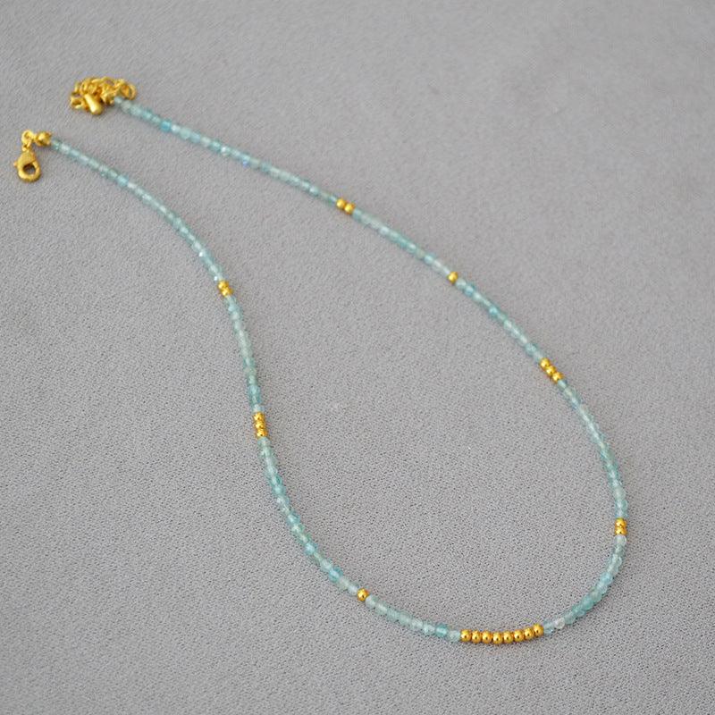 Simple Sea Blue Beaded Thin Necklace Clavicle Chain - Jewelry de Corner