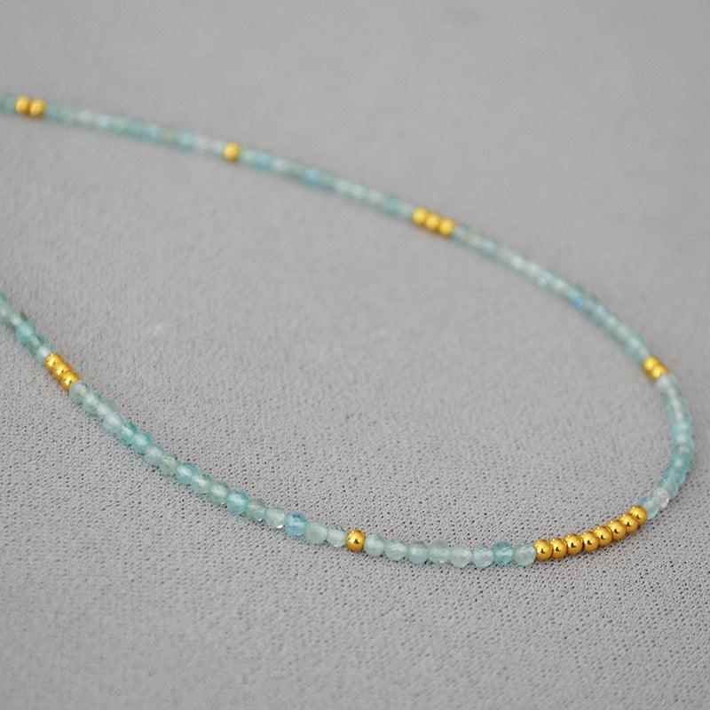 Simple Sea Blue Beaded Thin Necklace Clavicle Chain - Jewelry de Corner