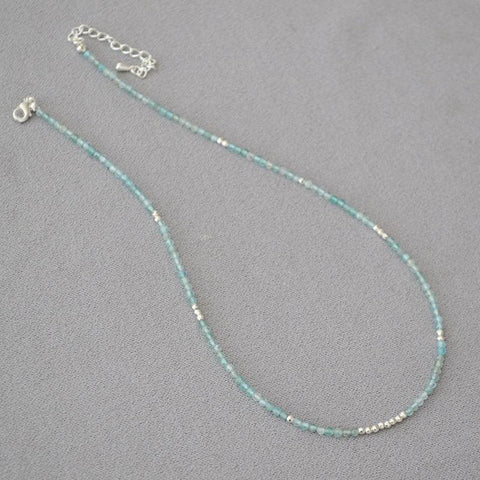 Simple Sea Blue Beaded Thin Necklace Clavicle Chain - Jewelry de Corner