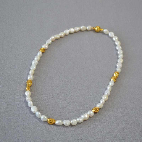 Irregular Baroque Pearl Brass Gold Plated Bead Necklace - Jewelry de Corner