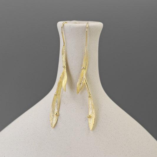 Abstract Leaves and Morning Dew Silver Earrings - Jewelry de Corner