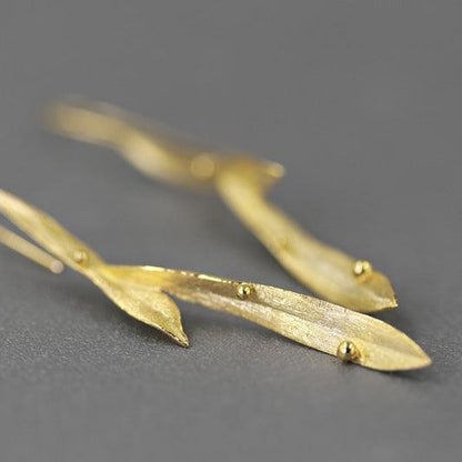 Abstract Leaves and Morning Dew Silver Earrings - Jewelry de Corner