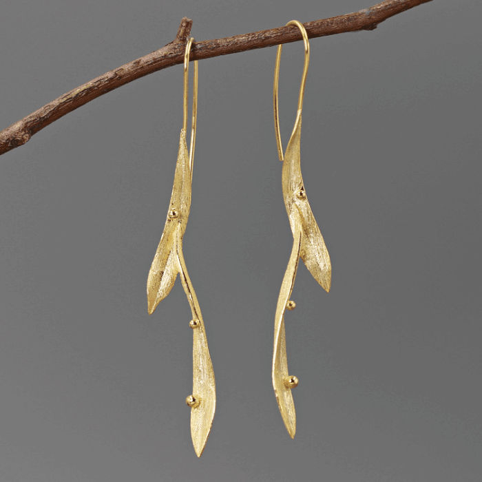 Abstract Leaves and Morning Dew Silver Earrings - Jewelry de Corner