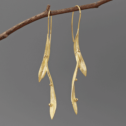 Abstract Leaves and Morning Dew Silver Earrings - Jewelry de Corner
