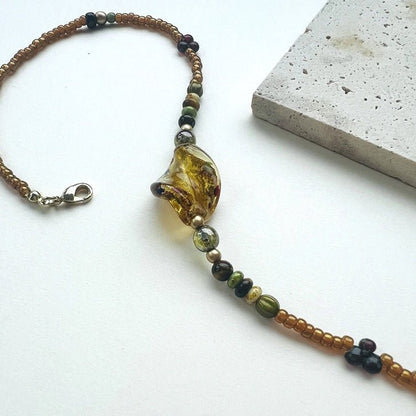 Amber Vintage Czech Bead Necklace - Jewelry de Corner