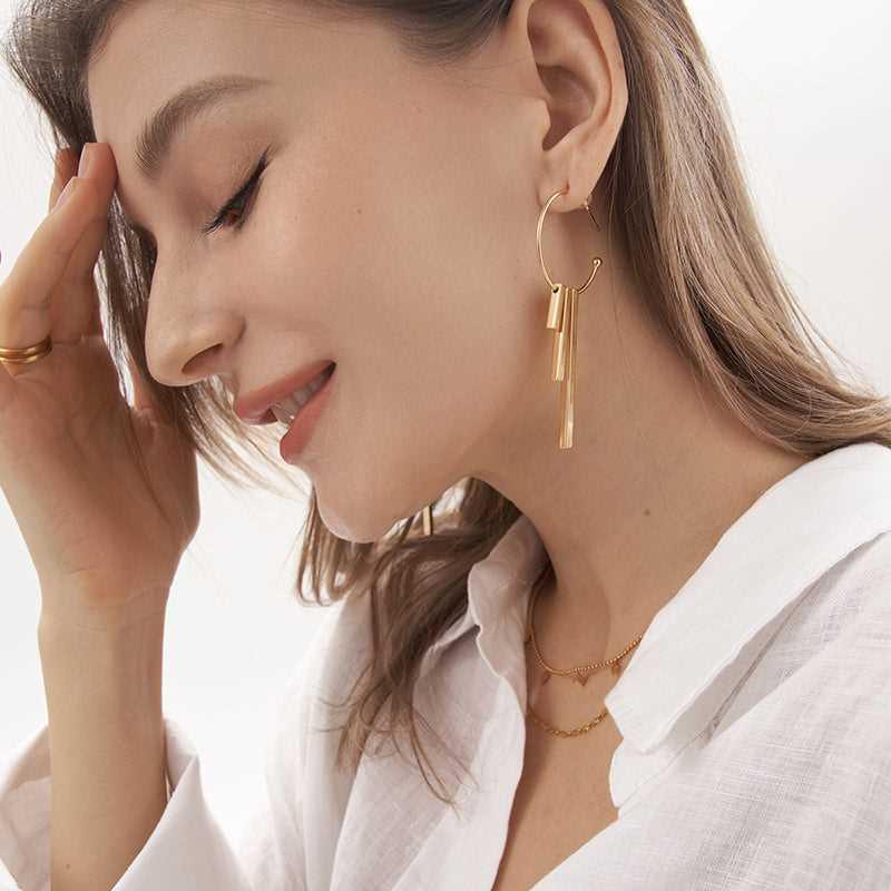 Bar Chimes Hoops Earrings - 18K Gold Plated - Jewelry de Corner