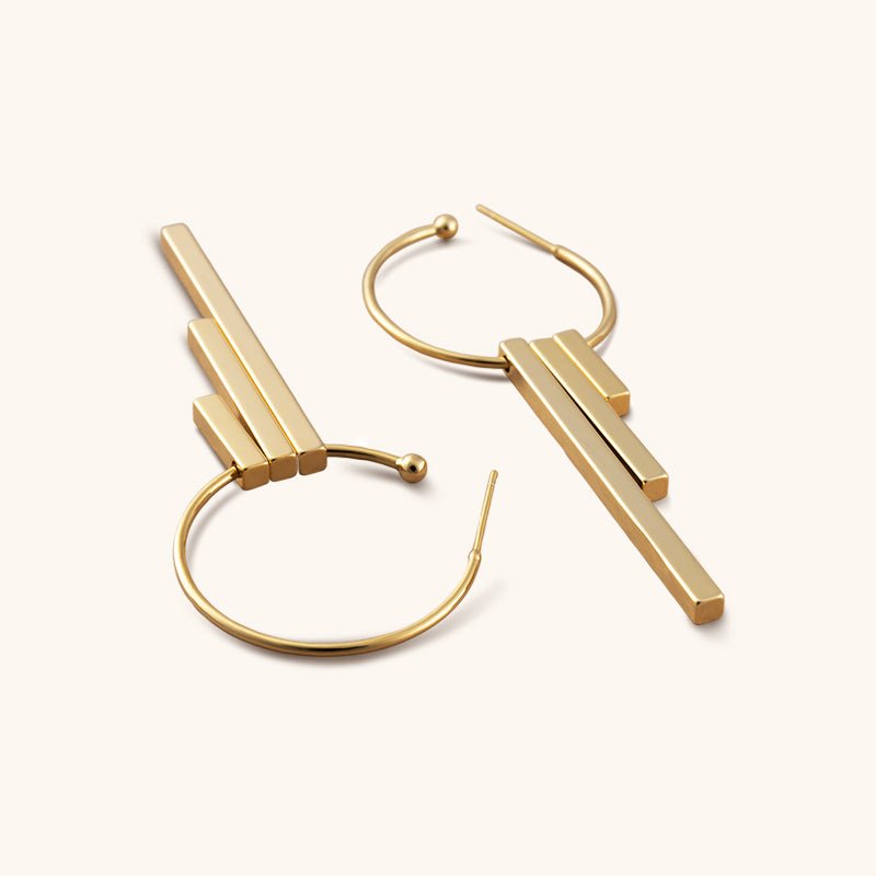 Bar Chimes Hoops Earrings - 18K Gold Plated - Jewelry de Corner