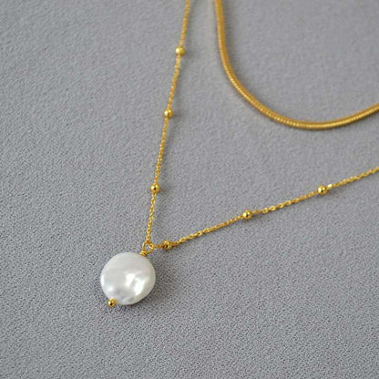 Baroque Pearl Necklace Stacked With Snake Bone Chain Design Necklace - Jewelry de Corner