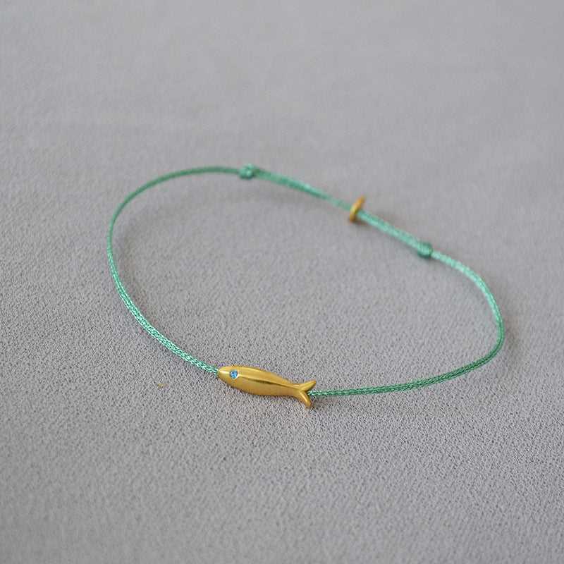 Blue Thread Braided Gold Fish Ultra - Thin Bracelet - Jewelry de Corner