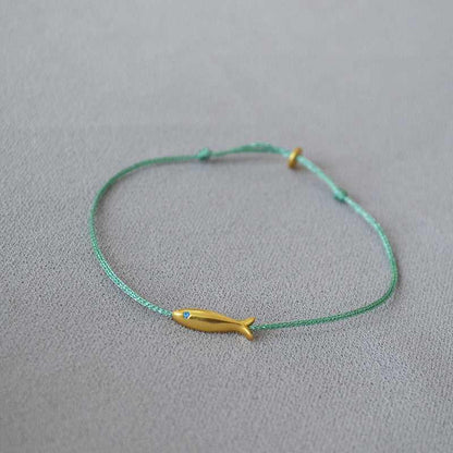 Blue Thread Braided Gold Fish Ultra - Thin Bracelet - Jewelry de Corner