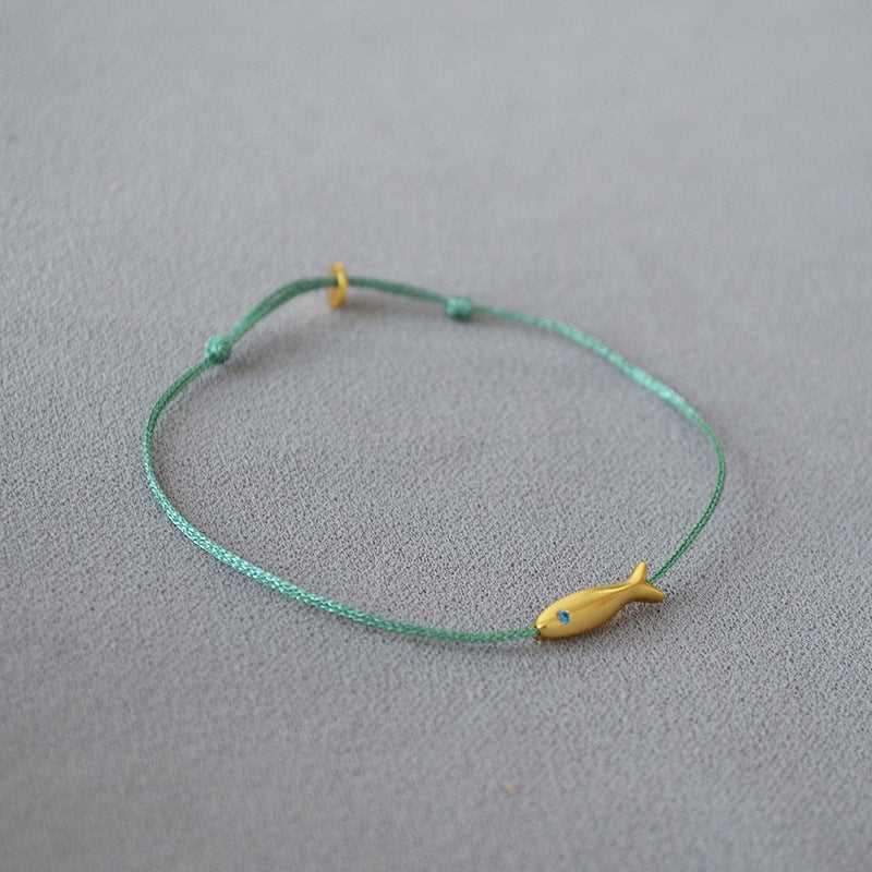 Blue Thread Braided Gold Fish Ultra - Thin Bracelet - Jewelry de Corner