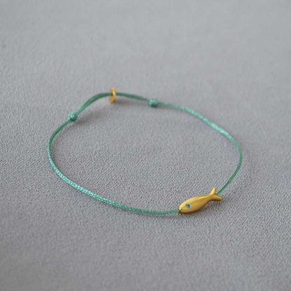 Blue Thread Braided Gold Fish Ultra - Thin Bracelet - Jewelry de Corner