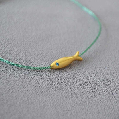 Blue Thread Braided Gold Fish Ultra - Thin Bracelet - Jewelry de Corner