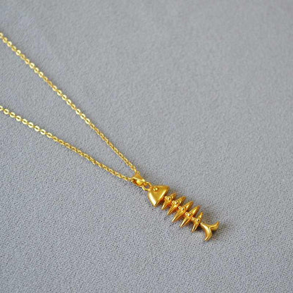 Brass Gold - Plated Fishbone Pendant Necklace - Jewelry de Corner
