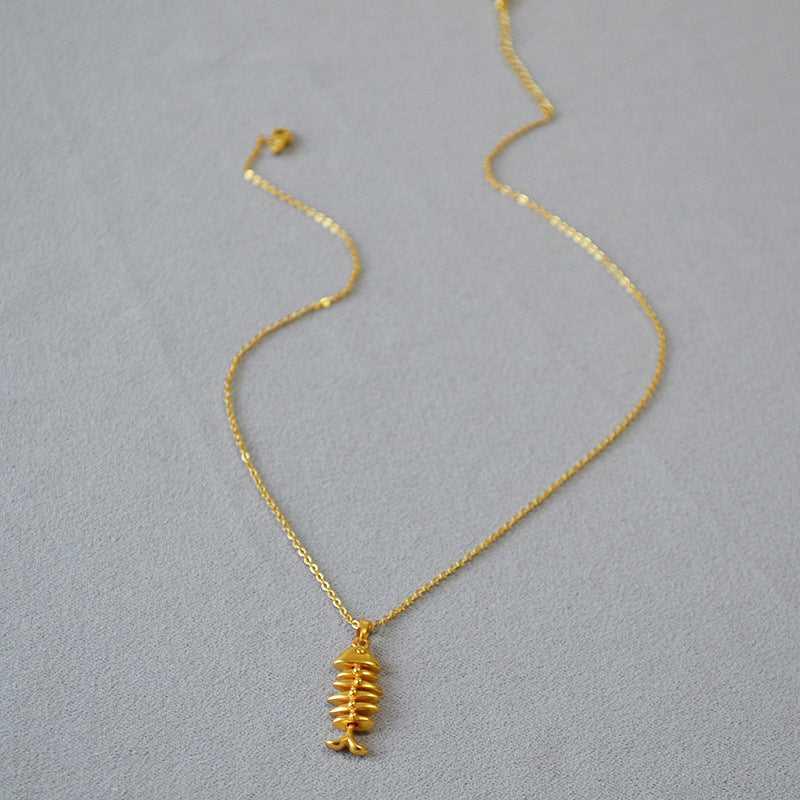 Brass Gold - Plated Fishbone Pendant Necklace - Jewelry de Corner